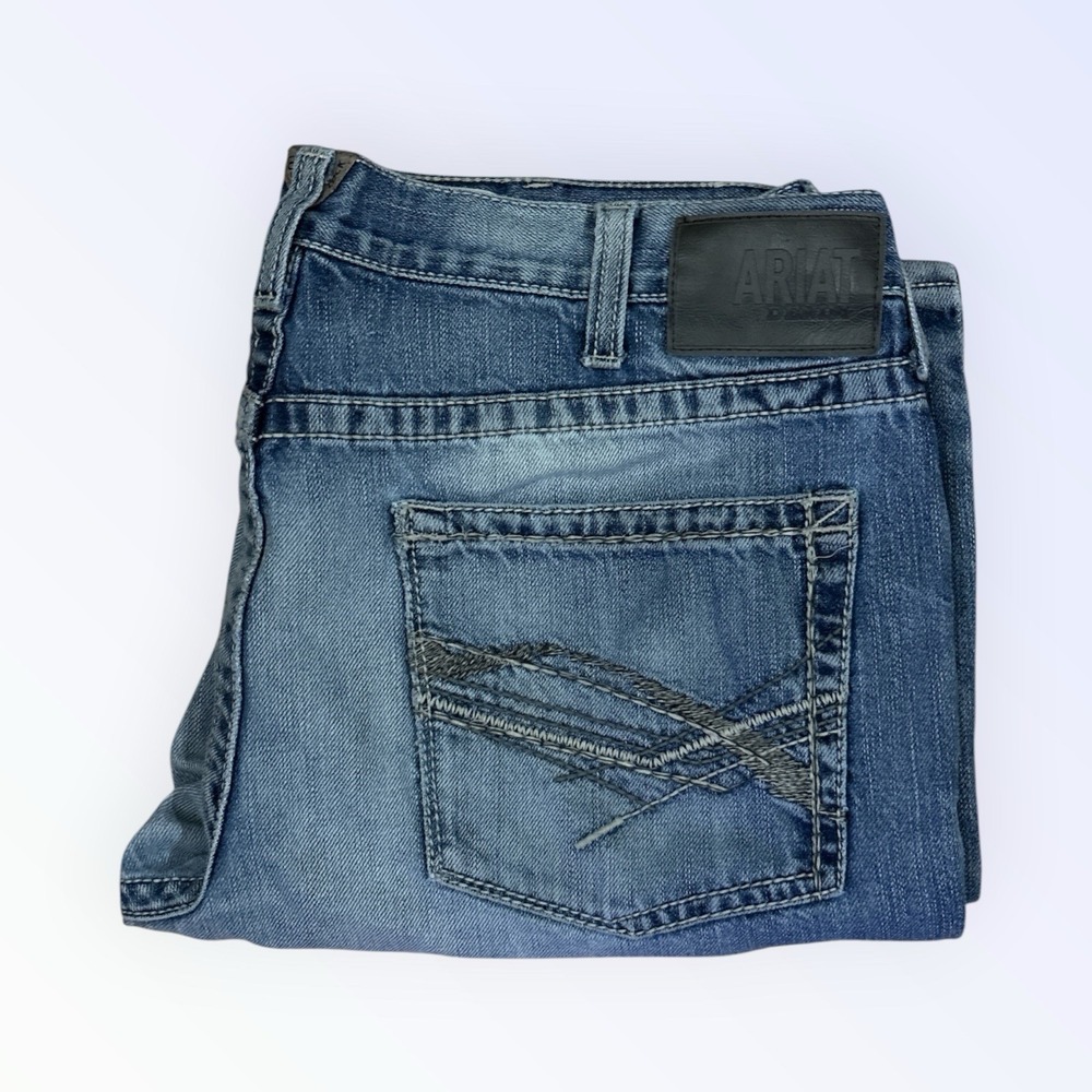 Ariat Jeans Mens 38 (38x33.5) M6 Slim Boot Light Wash Western Work Cowboy Denim